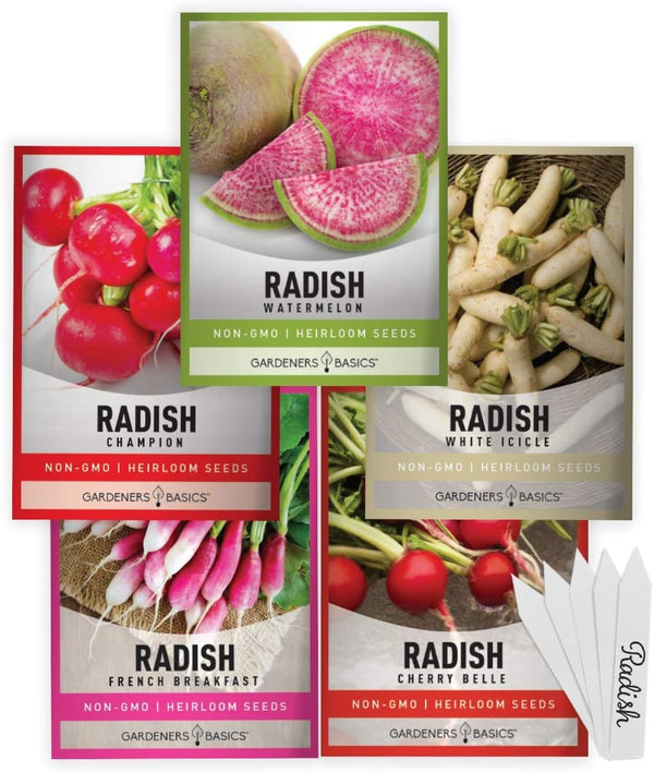 Gardeners Basics, Radish Seeds for Planting 5 Individual Packets - Watermelon, French