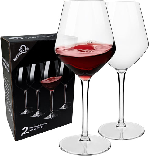MICHLEY Unbreakable Stemmed Wine Glass, 100% Tritan Plastic, 15 oz, Set of 2