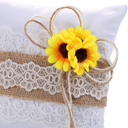 TRUE LOVE GIFT Sunflower Decor - Burlap Lace Ring Bearer Pillow and Wedding Flower Girl Basket Set