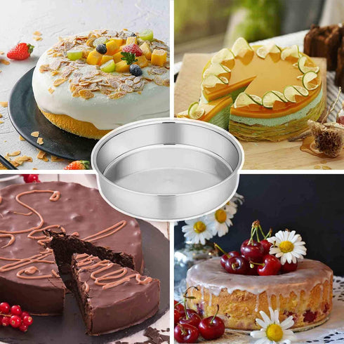 TeamFar Cake Pan Set of 2 - 8 Inch Round Tier Tins Set Stainless Steel, Healthy & Heavy Duty, Easy Clean, Dishwasher