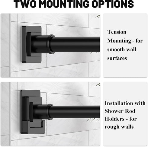 Matte Black Shower Curtain Rod, 31-55 inches Adjustable Tension Rod for Bathroom and Windows