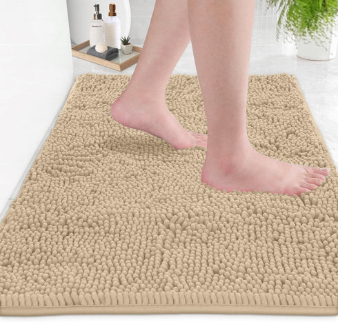 LuxUrux Birch Bathroom Rug - Luxury Bath Mat, Extra-Soft Plush, 1'' Chenille Microfiber, Super Absorbent Shaggy Bath Rug, 24'' x 17'', Birch. by LuxUrux