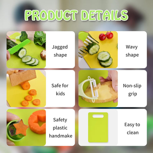 Montessori Kids Knives for Real Cooking, 13 Pieces Wooden Kids Kitchen Knife Set Include 4 Serrated Edges Plastic Toddler Knife,Crinkle Cutter Y Peeler Cutting Boards and Wood Toddler Safe Knife by Hilsoeet