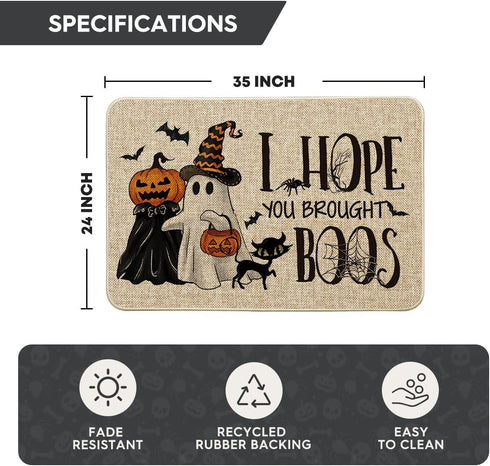 24x35 Inch Artoid Mode Ghost Pumpkins Cat Halloween Doormat, I Hope You Brought Boos Spider Web Home Decor Low-Profile