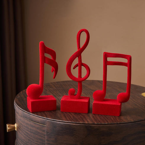 3 FUNTEREST Piece Music Note Sculptures for Shelf Decor Aesthetic Red Velvet Resin Music Note Statue Bookshelf Coffee