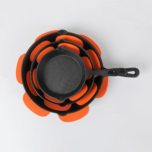 Pot/Pan Protectors, Set of 3, Dia. 8" 10" 12" Orange