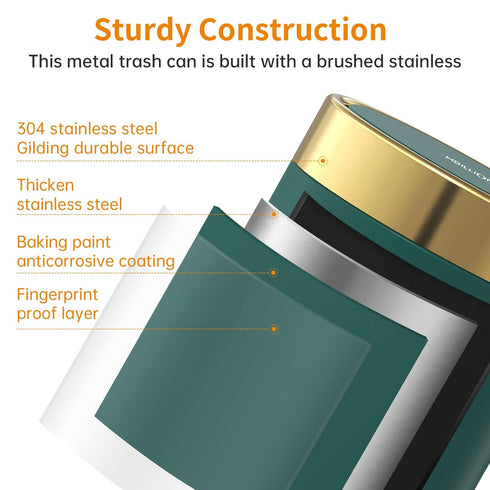 Mini Trash Can with Lid, Cute Metal Desktop Recycling Bin for Tabletop and Countertop Use, Dark Green