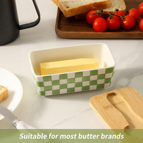 Countertop, Butter Dish with Lid, Large Butter Dish for Ceramic Butter Keeper Container with Knife and Silicone Sealing