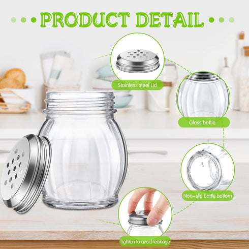 24 6 Hotop Pcs Cheese Parmesan Shaker with Perforated Top, Ounce Glass Spices Shaker with Slotted Stainless Steel Top