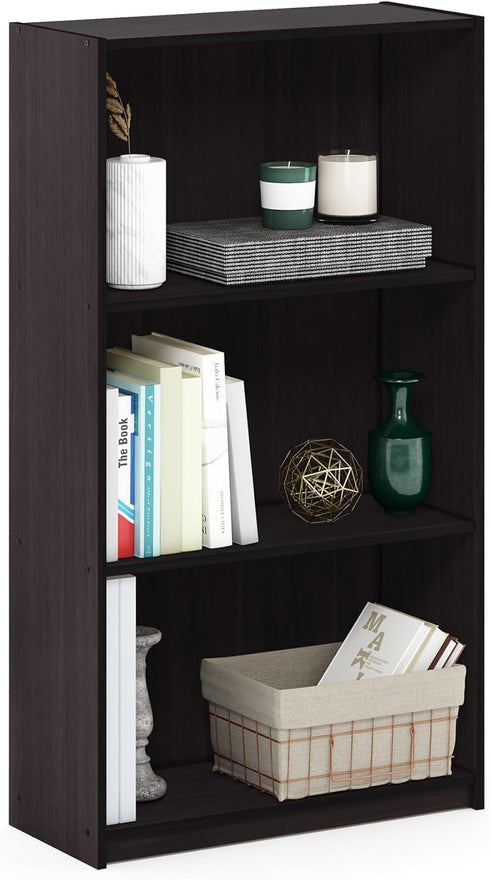 Furinno Basic 3-Tier Bookcase Storage Shelves in Dark Walnut