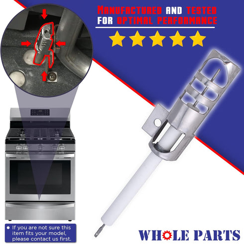 Whole Parts Bake Ignition Electrode Part # PB040170, Replacement for Some Viking Ovens, Non-OEM Parts, 2 Yr Warranty