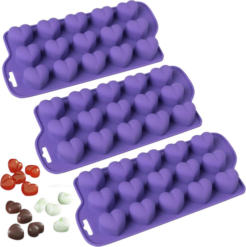Bakerpan Silicone Chocolate Heart Mold - Set of 3 - Jelly and Ice Cube Tray for Gummies and Candy, Heart Shaped