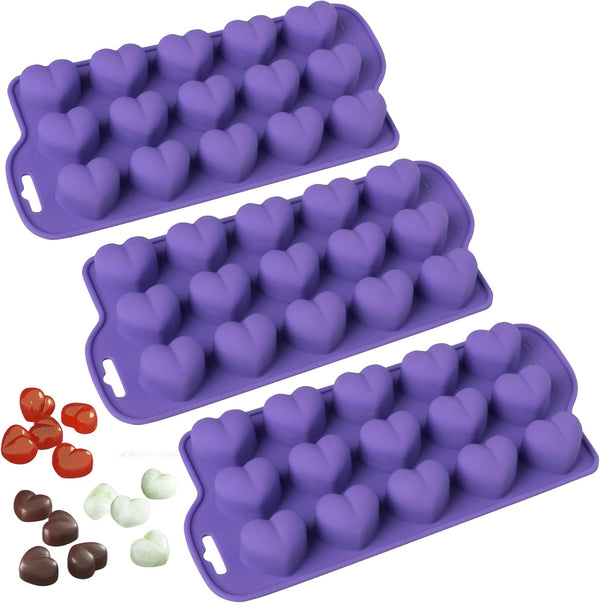 Bakerpan Silicone Chocolate Heart Mold - Set of 3 - Jelly and Ice Cube Tray for Gummies and Candy, Heart Shaped