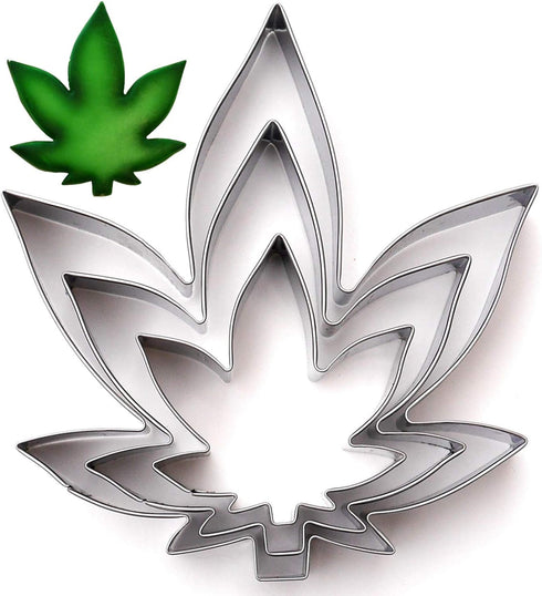 Hemp Marijuana Leaf Cookie Cutter Set - Sharp Stainless Steel Cooking Utensils, 3-Piece Bakery Supplies