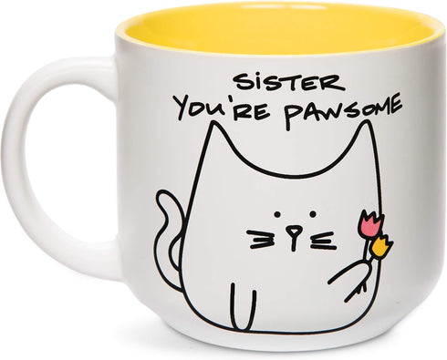 Pavilion Gift Company Blobby Cat Mug, Funny Cat Sister You're Pawsome, 18 oz, Yellow