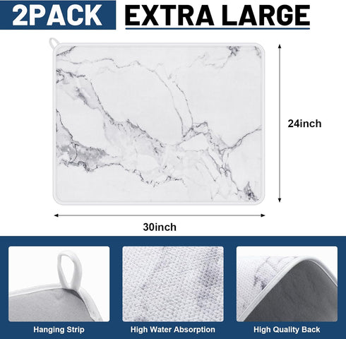 Hushee 2 Pack Extra Large Dish Drying Mat Hide Stain Dish Drying Pad Large Size Dishes Drainer Mats for Countertop, Sink, Refrigerator or Dryer, 30 x 24 Inch