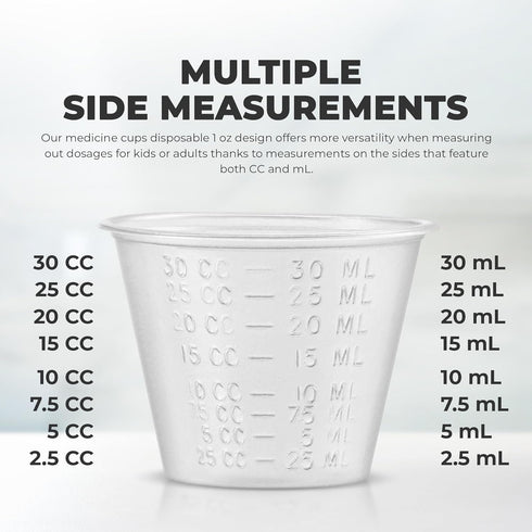 Graduated 1 oz Plastic Medicine Cups, Clear Containers for Medications, Disposable or Reusable, 100 Count