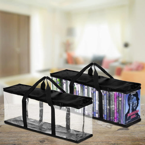 Fasmov 6 Pack DVD Storage Bags - Hold up to 240 DVDs, Water Resistant DVD Holder Case with Handles, Black
