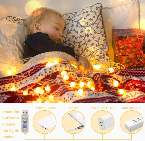 50 suddus Globe String Lights Bedroom, Led Fairy Lights Plug in, Indoor String Lights for Classroom, Christmas