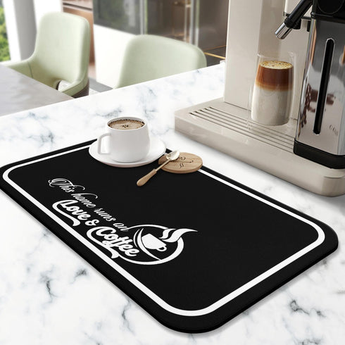Coffee Bar Mat Rubber Dish Drying Mat, 19.5x12in for Kitchen Counter and Coffee Accessories