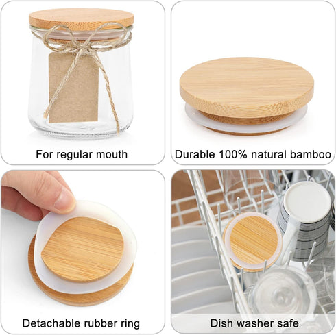 Set 12 Pack Oui Yogurt Lids - Bamboo & Wooden, Silicone Sealed, with Glass Storage Lids