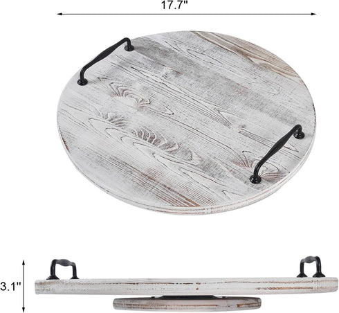 Wooden Lazy Susan, 18 Inch Large Turntable Organizer, Whitewashed Wood Serving Tray for Kitchen Essentials Storage