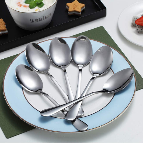 Kyraton 6 Pieces 7.5" Stainless Steel Dinner Spoons, Soup and Dessert Spoons Set