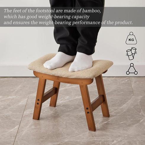 Kitsanery Foot Stool,Ottoman,Bamboo Small Sofa Foot Rest Under Desk,Extra Seating for Living Room, Bedroom
