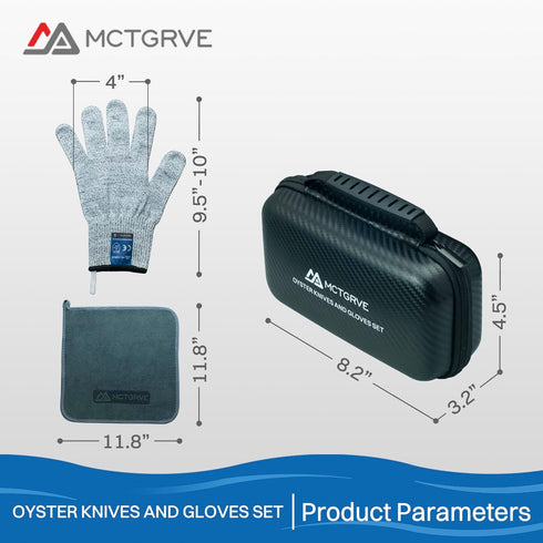 Oyster Shucking Knife and Glove Set - 2pcs Oyster Knife with Level5 Protection Gloves and Kitchen Cloth in Storage Bag