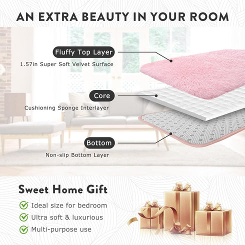 Pink Area Rugs 4x6 for Bedroom Girls, Soft Fluffy Shag Carpet for Living Room, Non-Slip Indoor Floor Rug