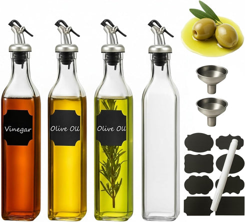 WERTIOO Olive Oil Dispenser Bottle,4Pack 17 OZ Glass Oil Dispenser for Kitchen