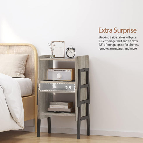 Set 2, TB01BG039 TUTOTAK Nightstnd, of Stackable End Tables, Side Table, Bedside Tables with Open Storage Shelf