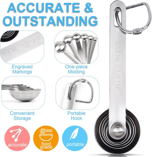 Upgrade Stainless Steel Measuring Spoons Set, 6 Pcs with Bonus Leveler, Etched Markings for Dry and Liquid, Fits Spice