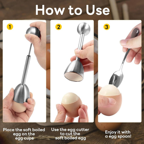 vibedor Set 2 4 4 Egg Cups and Egg Cracker for Soft Boiled Eggs, Stainless Steel Egg Cutter, Stainless Stain Spoons