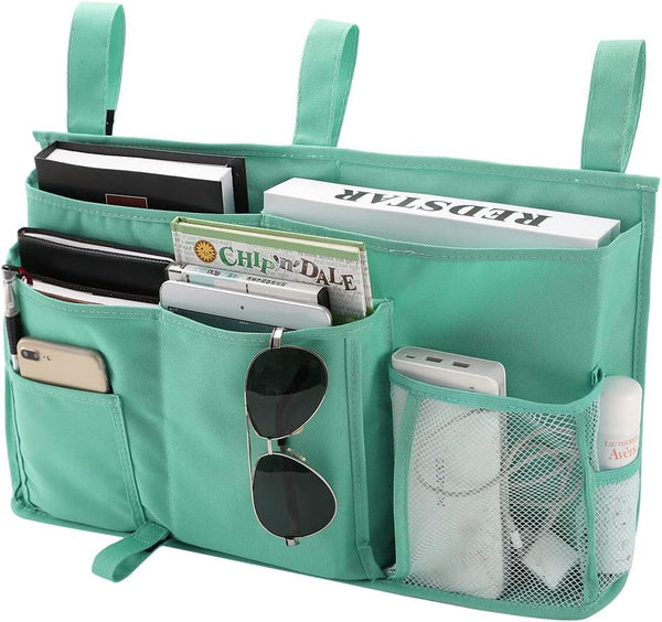Bseash Bunk Bed Organizer, Bedside Caddy Hanging Storage Bag with 8 Pockets for College Dorm Rooms, Light Green