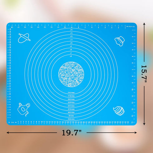 Silicone Baking Mat for Pastry Rolling Dough, 19.7" x 15.7", BPA Free Non-Stick Blue Baking Supplies