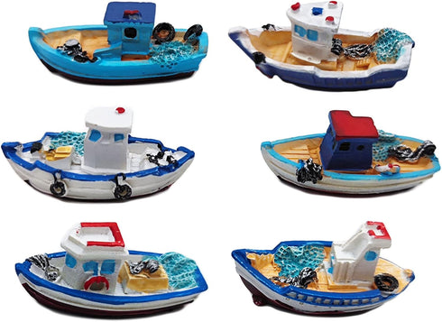 HYSTYLE 6 Pcs Mediterranean Style Miniature Dollhouse Boat Fairy Garden Miniature Boats