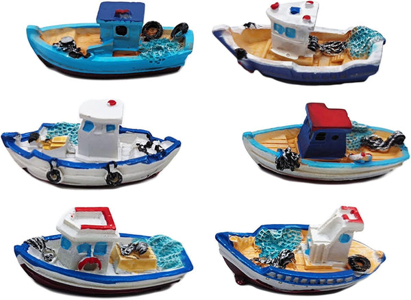 HYSTYLE 6 Pcs Mediterranean Style Miniature Dollhouse Boat Fairy Garden Miniature Boats