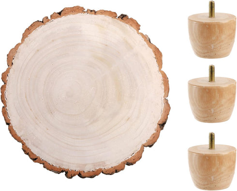 11 Inch Frcctre Wood Cake Stand, Round Wooden Cupcake Pedestal, Paulownia Woods Slice with Legs, Rustic Cake Holder
