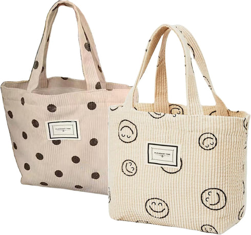 Kovewon 2 Pcs Corduroy Small Tote Bag for Women Cute Mini Tote Bag