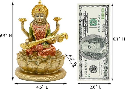 Hindu Goddess Saraswati Idol - 6.5" H Statue for Knowledge, Music, Arts, Indian Diwali Gifts for Home
