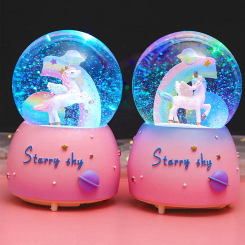 VECU Unicorn Snow Globe with Music, Perfect Music Box for Kids, Girls, Granddaughters Birthday (Manual Snow Drift)