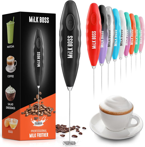 Milk Boss Matcha Whisk, Handheld Electric Stirrer, Durable Stainless Steel Blender for Matcha Tea, Black Grip