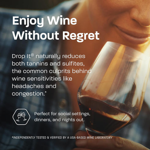 Drop It Wine Drops, Original - 10 mL Bottle, Naturally Reduces Sulfites in Wines, Treats Up to 55 Glasses