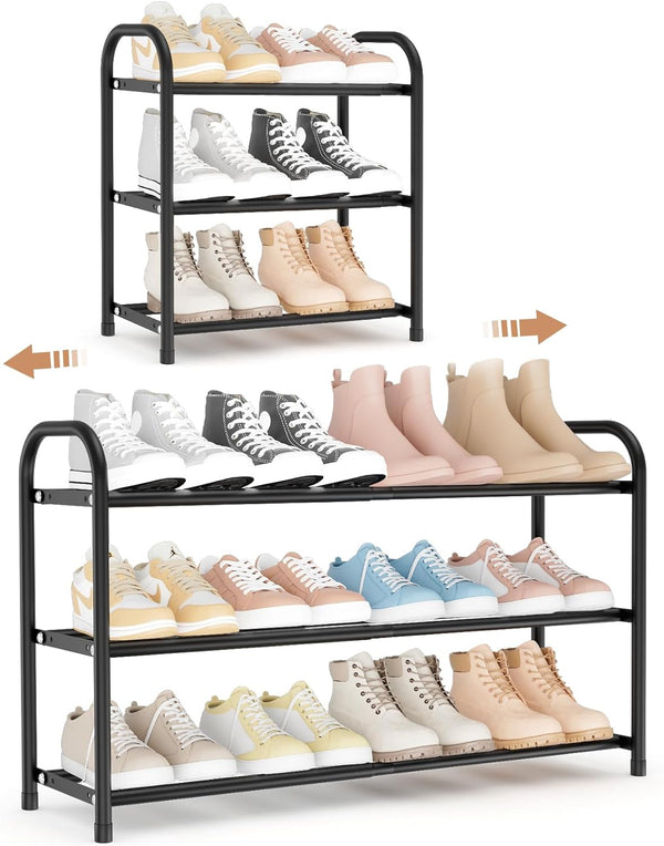 Expandable Shoe Rack for Closet, 18"-32" Metal Shoe Rack for Entryway 3-Tier