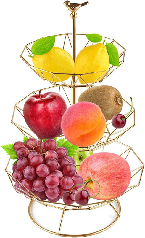 Wrought iron 3 Tier Fruit Tray Fruits Desserts Candy Buffet Plates Serving Tray for Family Dinner Birthday Party Wedding-gold by MINIDUO