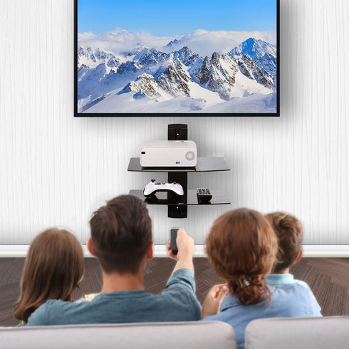 2 17.6lbs (CS202B), 2-Shelf, WALI Floating TV Shelf, Tier Glass Projector Shelf for DVD Players, Routers, Game
