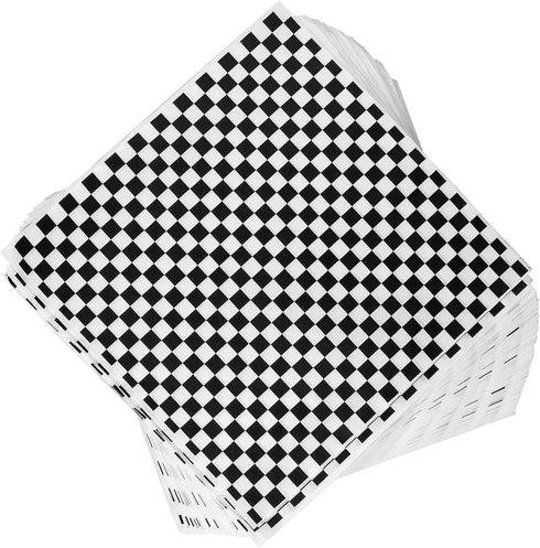 Oomcu 200 Sheets Black and White Checkered Dry Waxed Deli Paper Sheets, 11.5''x11.5'' for Food Wrapping