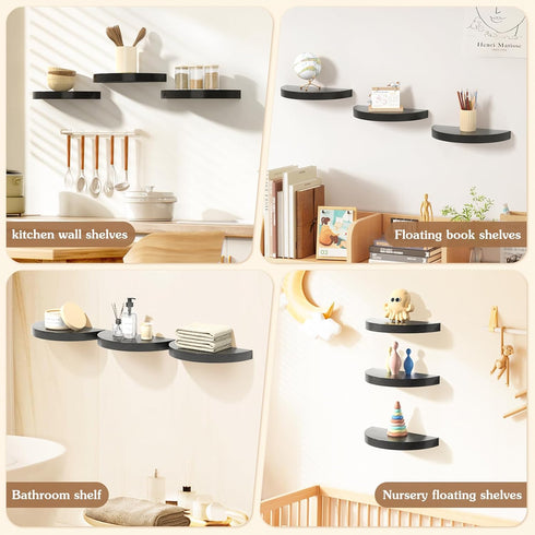 Set 3, 15.4" Olakee Floating Shelves for Wall of Rustic Wood Wall Mounted Shelves for Bathroom, Bedroom, Living Room