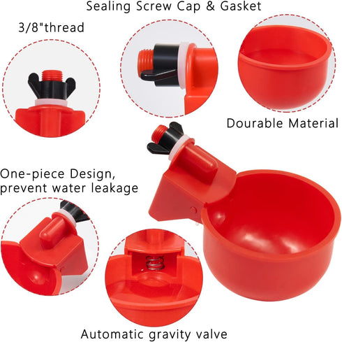 8 Pack 5 Chicken Waterer Cups Automatic Chicken Water Cups for Poultry LANARP Float Style Gravity Chicken Watering